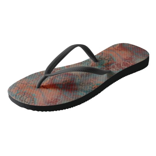 Turquoise en Rood Marmer Wervelend Abstract Teenslippers (Schuin)