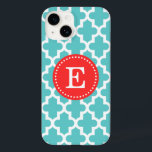 Turquoise en Rood Modern Marokkaans Monogram Case-Mate iPhone Case<br><div class="desc">Chic Girly Preppy Modern Moroccan Quatrefoil Lattice Design with Custom Personalized Monogram Name of Initiaal</div>