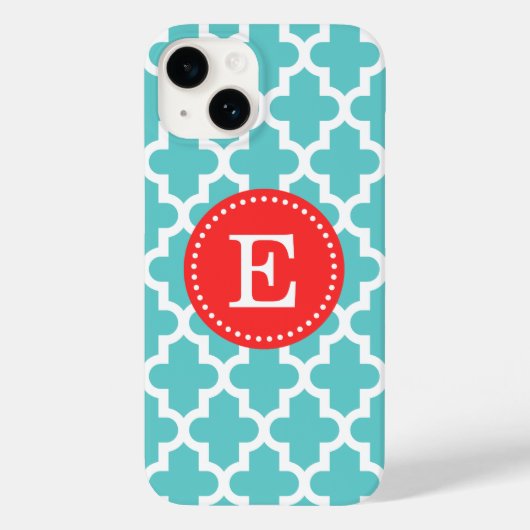 Turquoise en Rood Modern Marokkaans Monogram Case-Mate iPhone Case (Achterkant)