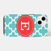 Turquoise en Rood Modern Marokkaans Monogram iPhone Hoesje (Achterkant horizontaal)