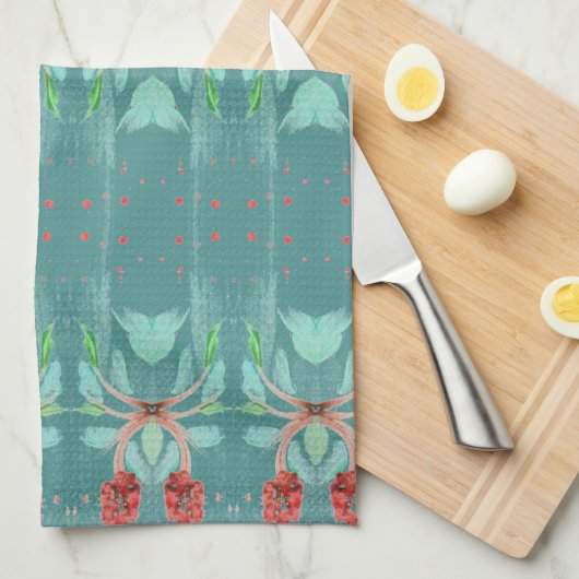 Turquoise en rood theedoek (Quarter Fold)