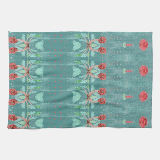 Turquoise en rood theedoek (Horizontaal)