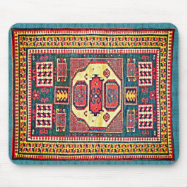 Turquoise en Roos Red Kazak Oriental Rug Design Muismat