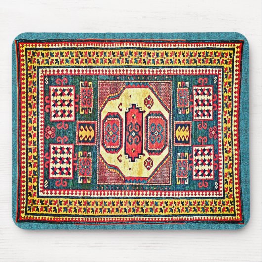 Turquoise en Roos Red Kazak Oriental Rug Design Muismat (Voorkant)