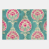 Turquoise en roze batikprint inpakpapier vel (Voorkant 3)