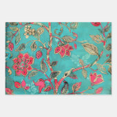 Turquoise en roze batikprint inpakpapier vel (Voorkant)