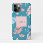 Turquoise en roze bladeren en doedels gepersonalis Case-Mate iPhone case (Achterkant)