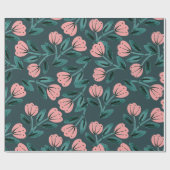 Turquoise en Roze Bloemen Cadeaupapier (Vlak)