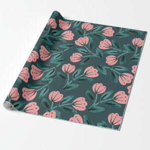 Turquoise en Roze Bloemen Cadeaupapier