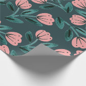 Turquoise en Roze Bloemen Cadeaupapier (Hoek)