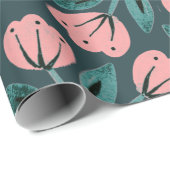 Turquoise en Roze Bloemen Cadeaupapier (Rol Hoek)