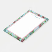 Turquoise en roze bloemen post-it® notes (Schuin)