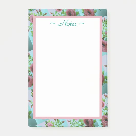 Turquoise en roze bloemen post-it® notes (Voorkant)