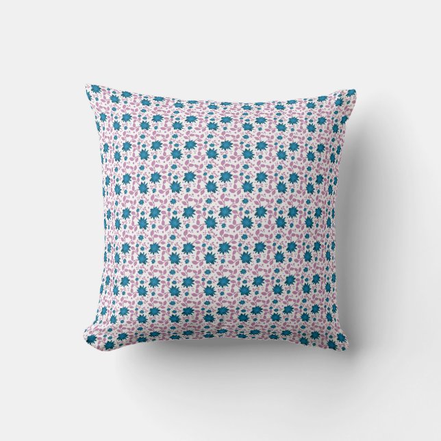 Turquoise en Roze Bloemmotief | Moderne Botanische Kussen (Voorkant)