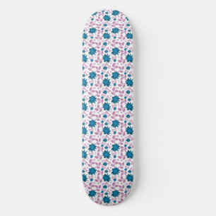 Turquoise en Roze Bloemmotief Moderne Botanische Persoonlijk Skateboard