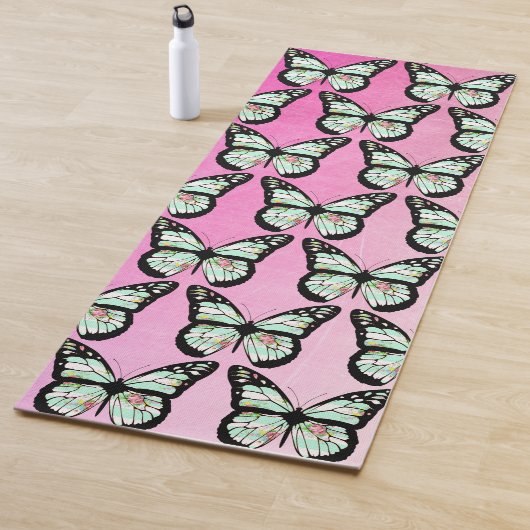 Turquoise en Roze Bloemvlinder Yogamat (In situ)