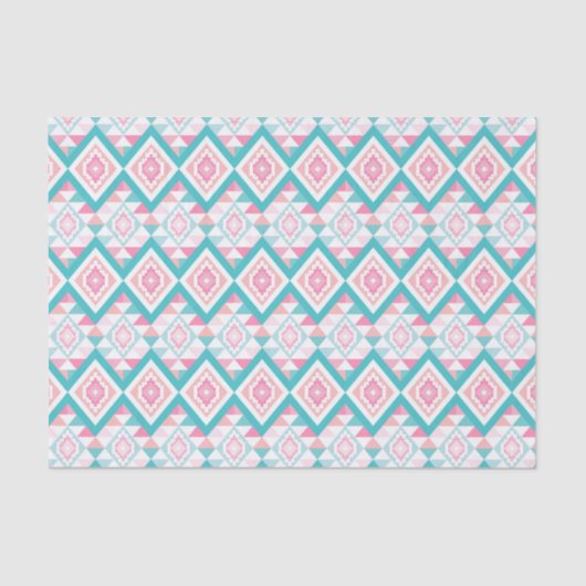 Turquoise en Roze Boho Aztec Patroon Tissuepapier (Voorkant)