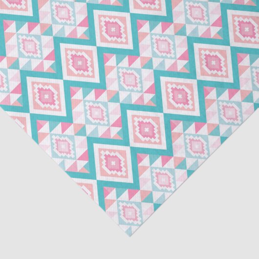Turquoise en Roze Boho Aztec Patroon Tissuepapier (Detail)
