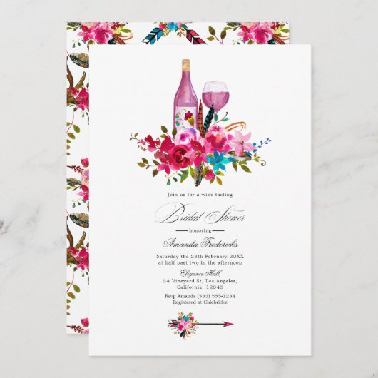 Turquoise en roze Boho Chic Wine Vrijgezellenfeest Kaart (Voorkant / Achterkant)