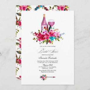 Turquoise en roze Boho Chic Wine Vrijgezellenfeest Kaart