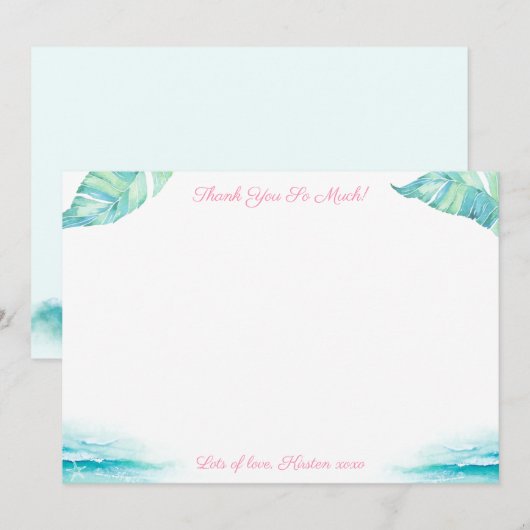 Turquoise en roze bruiloft bedankkaart (Voorkant / Achterkant)