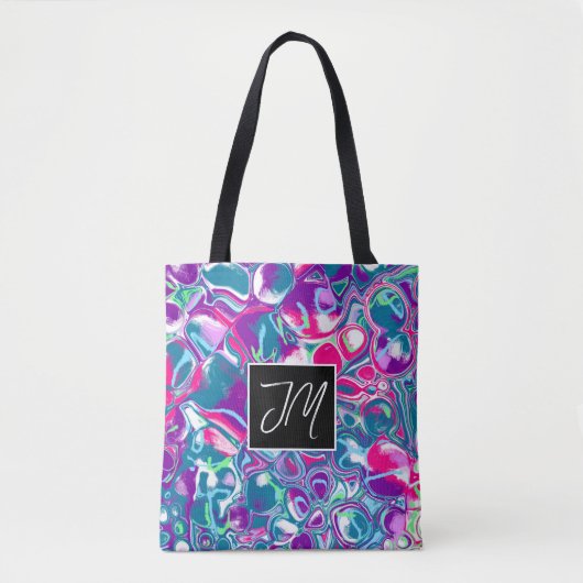 Turquoise en roze bubbels Fluid Art Tote Bag (Voorkant)