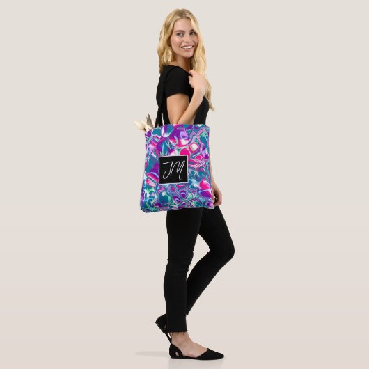 Turquoise en roze bubbels Fluid Art Tote Bag (Op model)