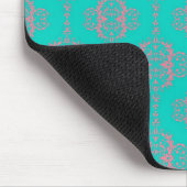Turquoise en roze damastpatroon muismat (Hoek)