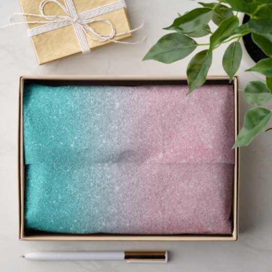 Turquoise en roze faux glitter ombre tissuepapier (Geschenk)