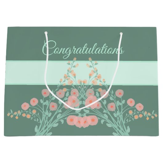 Turquoise en roze Floral Groot Cadeauzakje (Voorkant)