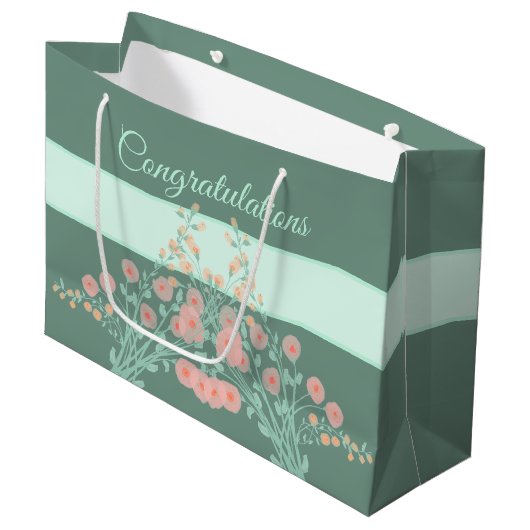 Turquoise en roze Floral Groot Cadeauzakje (Voorkant Gekanteld)