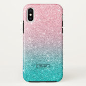 Turquoise en roze glitter ombre Case-Mate iPhone case (Achterkant)