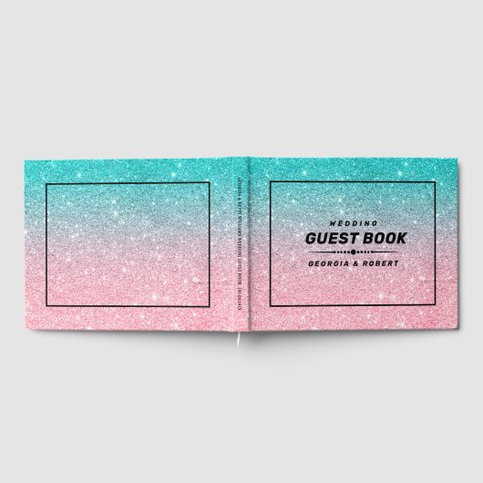 Turquoise en roze glitter ombre gastenboek (Volledig)