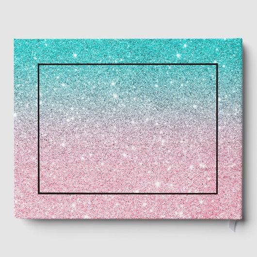 Turquoise en roze glitter ombre gastenboek (Achterkant)