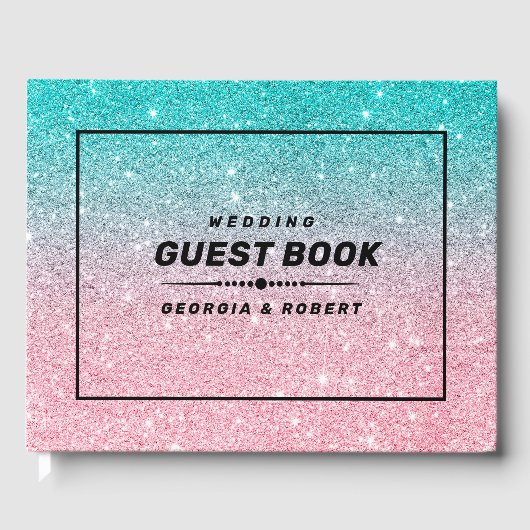 Turquoise en roze glitter ombre gastenboek (Voorkant)