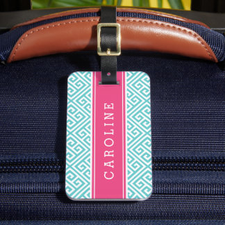 Turquoise en Roze Grieks Zeer belangrijk Monogram  Bagagelabel