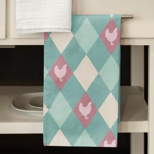 Turquoise en roze Harlequin Chicken Theedoek