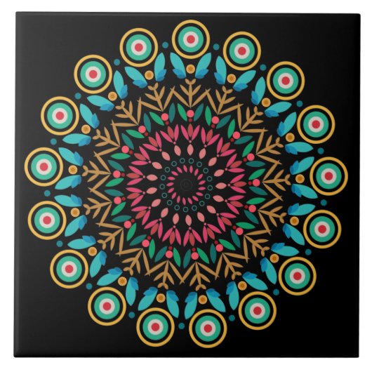 Turquoise en roze Mandala keramische Tegel Tegeltje (Voorkant)
