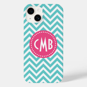 Turquoise en Roze Modern Chevron Monogram Case-Mate iPhone 14 Hoesje