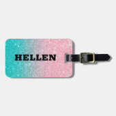 Turquoise en roze ombre faux glitter bagagelabel (Voorkant horizontaal)