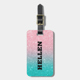 Turquoise en roze ombre faux glitter bagagelabel