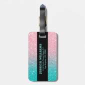 Turquoise en roze ombre faux glitter bagagelabel (Achterkant verticaal)