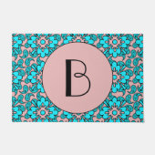 Turquoise en roze paisleys monogram deurmat (Voorkant)