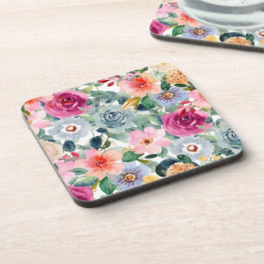 Turquoise en Roze Rozen Bier Onderzetter (Linkerzijde)