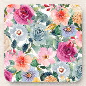 Turquoise en Roze Rozen Bier Onderzetter (Voorkant)