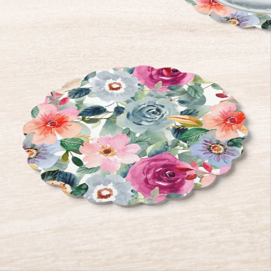 Turquoise en Roze Rozen Kartonnen Onderzetters (Gekanteld)