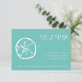 Turquoise en RSVP strandtrouwkaarten (Staand voorkant)