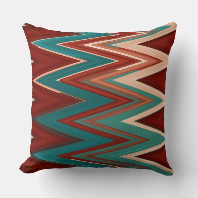 Turquoise en Rust chevron Patroon Kussen (Voorkant)