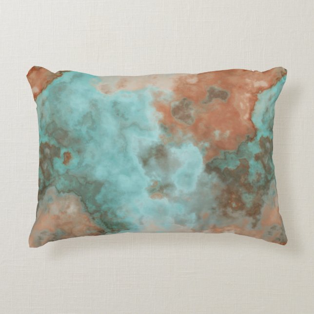 Turquoise en Rust Marmer Abstract Accent Kussen (Voorkant)