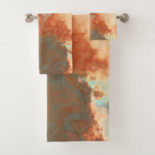 Turquoise en Rust Marmer Abstract Badhanddoek Set Bad Handdoek